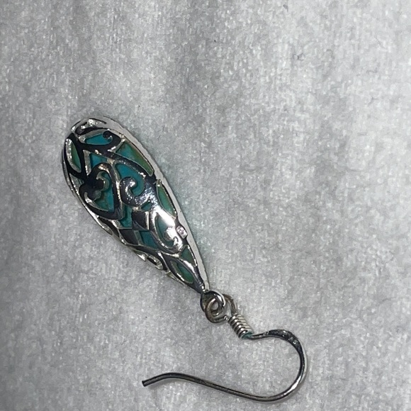 Turquoise Sterling Silver Filigree Drop Earrings - Picture 4 of 4